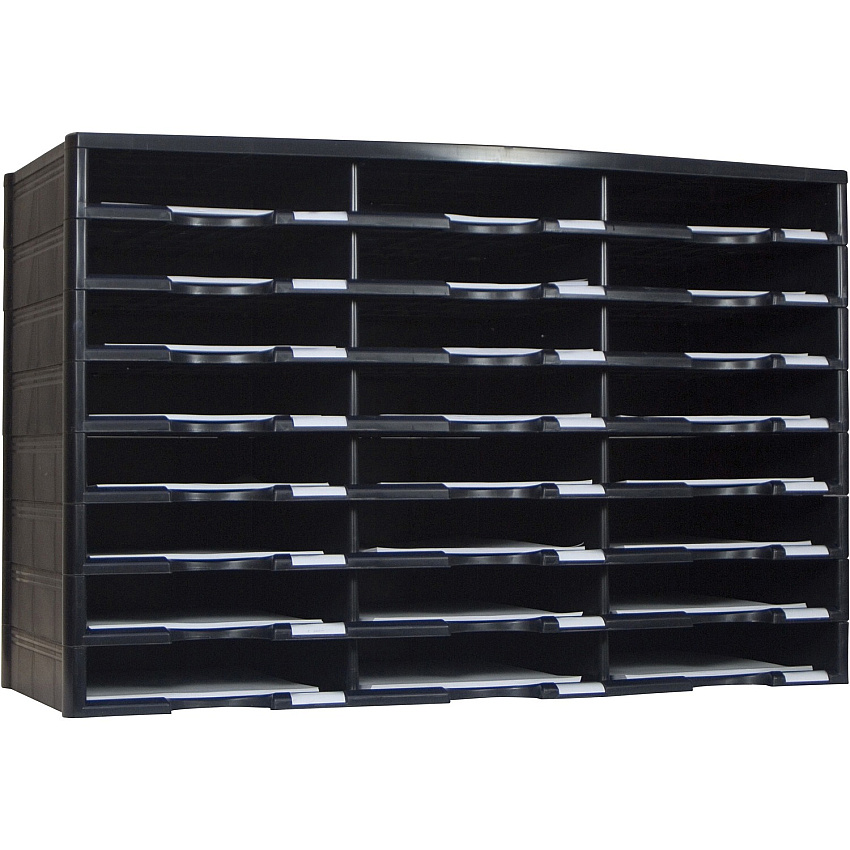 Storex Stackable Literature Sorter 12000 x Sheet - 24 Compartment(s) - Compartment Size : 9.50" x 12" - 20.50" Height x 14.13" Width31.38" Length - Black - Plastic, Polystyrene - 1 Each (61435U01C)