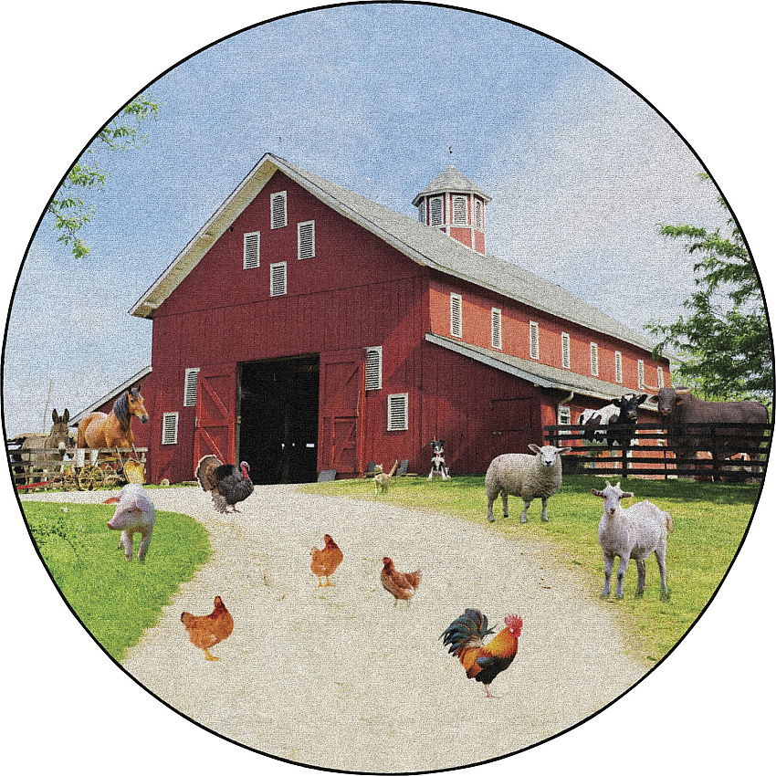 Flagship Carpets Barn Animals Classroom Rug Floor Rug - 72" Length x 72" Width x 0.50" Thickness - Round - Multicolor - Yarn - 1 Each (FA100427FS)