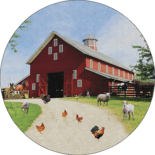 Flagship Carpets Barn Animals Classroom Rug Floor Rug - 12 ft Length x 12 ft Width x 0.50" Thickness - Round - Multicolor - Yarn - 1 Each (FA100471FS)