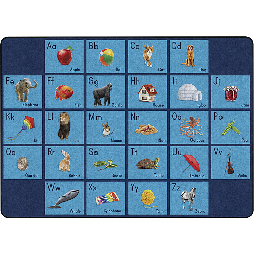 Flagship Carpets See My Alphabet Classroom Rug Floor Rug - 100" Length x 72" Width x 0.50" Thickness - Rectangle - Blue - Yarn - 1 Each (FA101832FS)