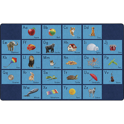 Flagship Carpets See My Alphabet Classroom Rug Floor Rug - 12 ft Length x 93" Width x 0.50" Thickness - Rectangle - Blue - Yarn - 1 Each (FA101844FS)