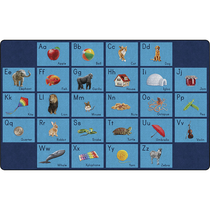 Flagship Carpets See My Alphabet Classroom Rug Floor Rug - 12 ft Length x 93" Width x 0.50" Thickness - Rectangle - Blue - Yarn - 1 Each (FA101844FS)