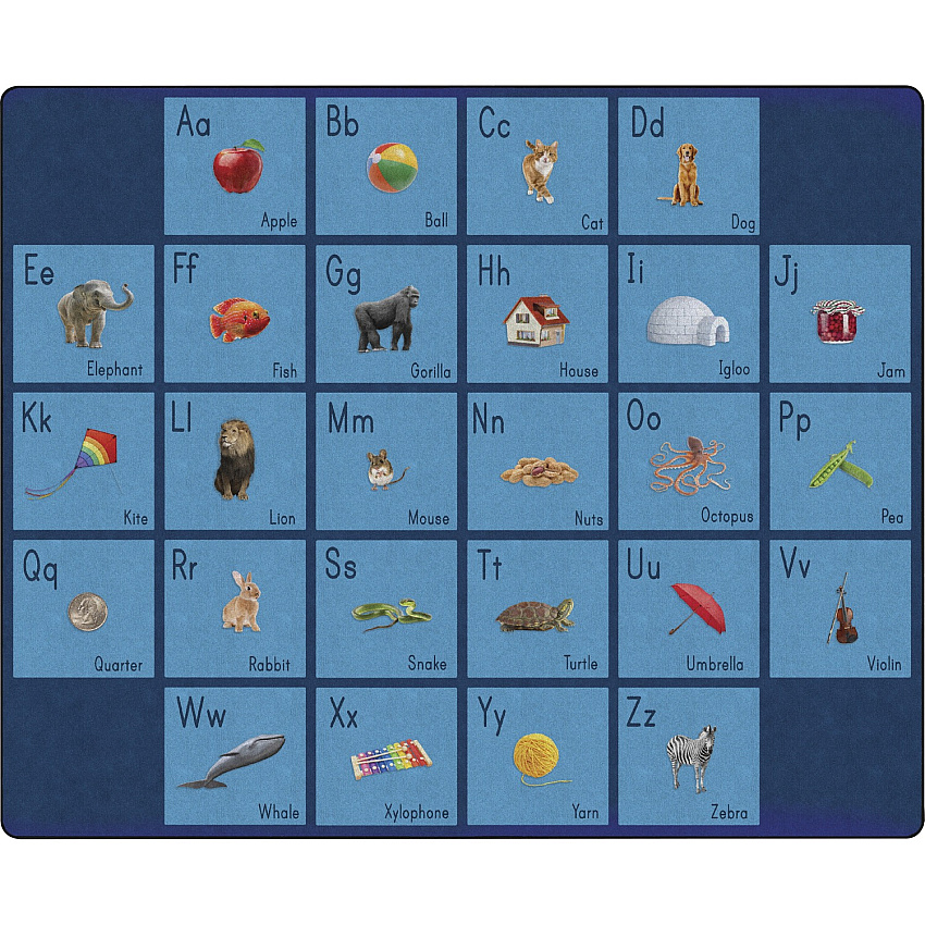 Flagship Carpets See My Alphabet Classroom Rug Floor Rug - 13.17 ft Length x 10.50 ft Width x 0.50" Thickness - Rectangle - Blue - Yarn - 1 Each (FA101858FS)