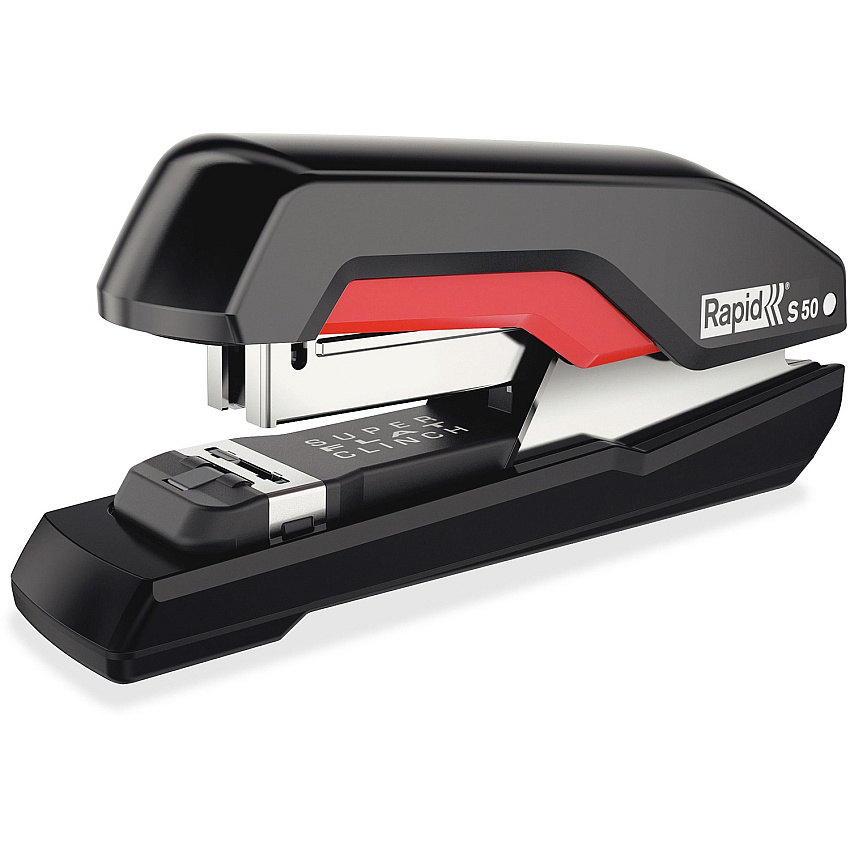 Swingline SuperFlatClinch 50 Desktop Stapler 50 Sheets Capacity - 105 Staple Capacity - Half Strip - 5/16" Staple Size - 1 Each - Black, Red - Rubber, ABS Plastic, Metal (5000599)