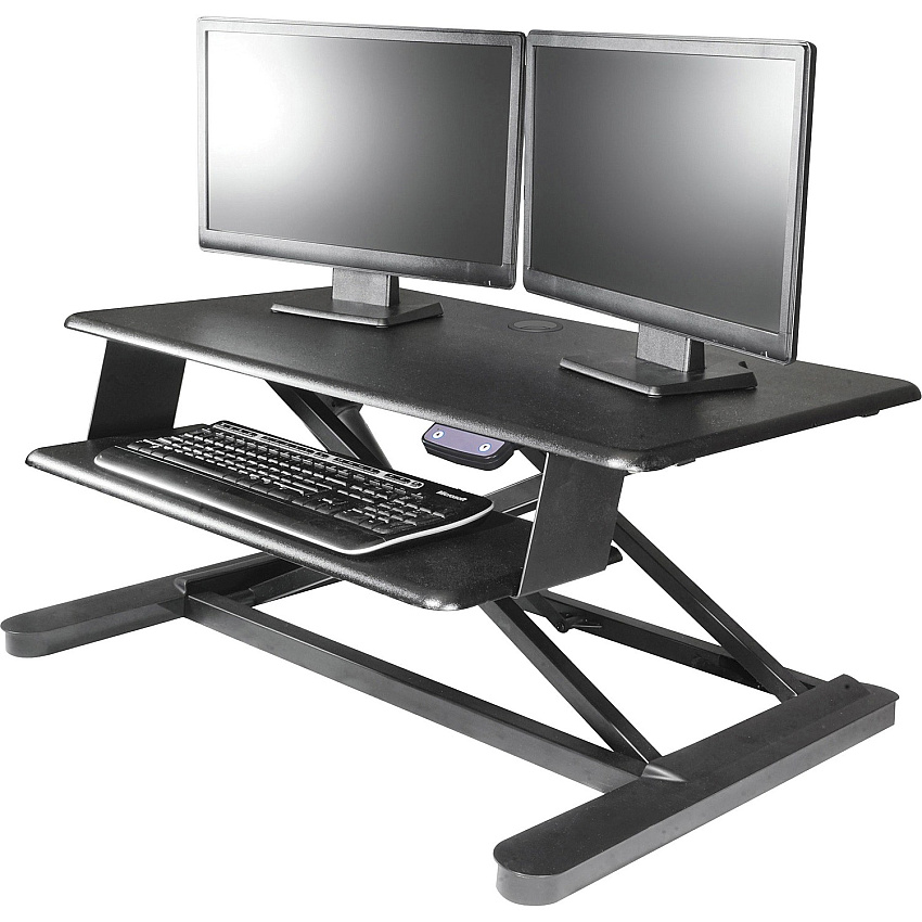 Kantek Electric Sit to Stand Workstation Up to 24" Screen Support - 60 lb Load Capacity - 23.40" Height x 35" Width x 26" Depth - Desktop - Steel, Medium Density Fiberboard (MDF) - Black (STS965)