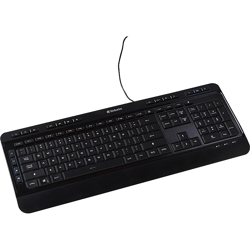 Verbatim Illuminated Wired Keyboard Cable Connectivity - USB Type A Interface - Media Player Hot Key(s) - Windows, Mac OS, Linux - Black (99789)
