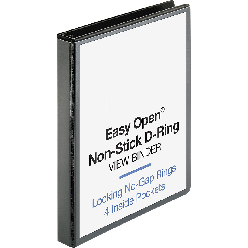Business Source Locking D-Ring View Binder 1" Binder Capacity - Letter - 8 1/2" x 11" Sheet Size - 200 Sheet Capacity - Fastener(s): D-Ring - Pocket(s): 4, Inside Front & Back - Polypropylene, Chipboard - Black - Recycled - Locking Ring, Clear  (BSN26956)