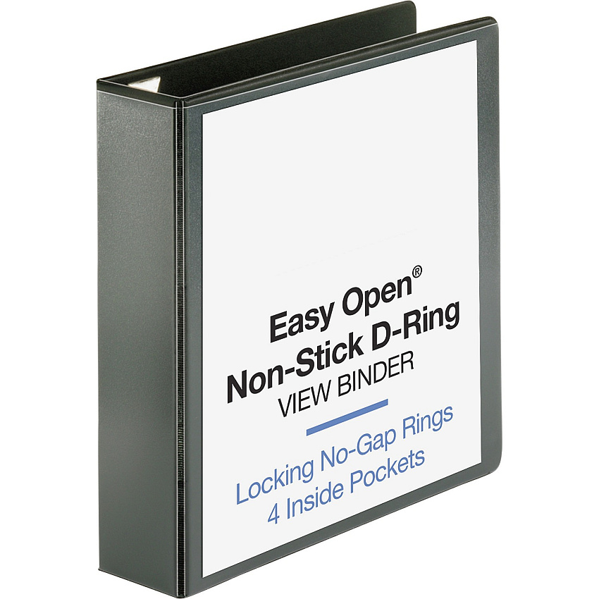 Business Source Locking D-Ring View Binder 2" Binder Capacity - Letter - 8 1/2" x 11" Sheet Size - 500 Sheet Capacity - Fastener(s): D-Ring - Pocket(s): 4, Inside Front & Back - Polypropylene, Chipboard - Black - Recycled - Locking Ring, Clear  (BSN26960)