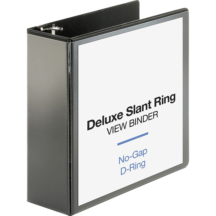 Business Source Deluxe Slant Ring View Binder 4" Binder Capacity - Letter - 8 1/2" x 11" Sheet Size - 835 Sheet Capacity - Slant D-Ring Fastener(s) - 2 Internal Pocket(s) - Polypropylene, Chipboard - Black - Durable, PVC-free, Non-stick, Gap-fr (BSN62472)