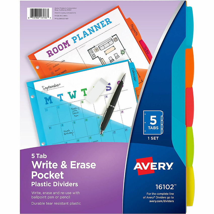 Avery Multipurpose Label Multicolor - Plastic - Hole-punched, Write-on Label, Durable, Reusable, Tear Resistant - 5 / Set (16102)