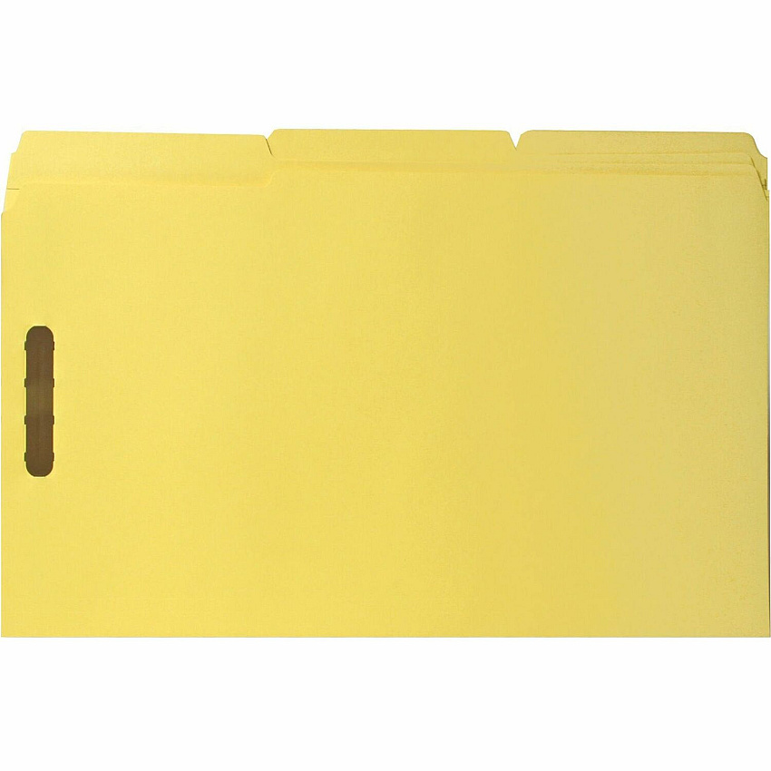 Business Source 1/3 Tab Cut Legal Recycled Fastener Folder 11" x 14" - 3/4" Expansion - 2 Fastener(s) - 2" Fastener Capacity - 11 pt. - 2 Plys - Yellow - 10% Recycled - 50 / Box (BSN17222)