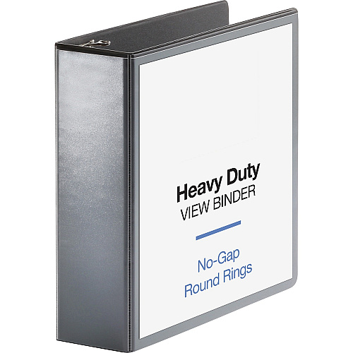 Business Source Heavy-duty View Binder 3" Binder Capacity - Letter - 8 1/2" x 11" Sheet Size - 625 Sheet Capacity - Fastener(s): Round Ring - Pocket(s): 2, Internal - Polypropylene, Chipboard - Black - Heavy Duty, Wrinkle-free, Gap-free Ring, N (BSN19750)