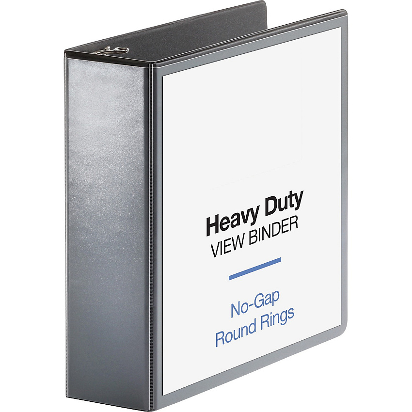 Business Source Heavy-duty View Binder 3" Binder Capacity - Letter - 8 1/2" x 11" Sheet Size - 625 Sheet Capacity - Fastener(s): Round Ring - Pocket(s): 2, Internal - Polypropylene, Chipboard - Black - Heavy Duty, Wrinkle-free, Gap-free Ring, N (BSN19750)