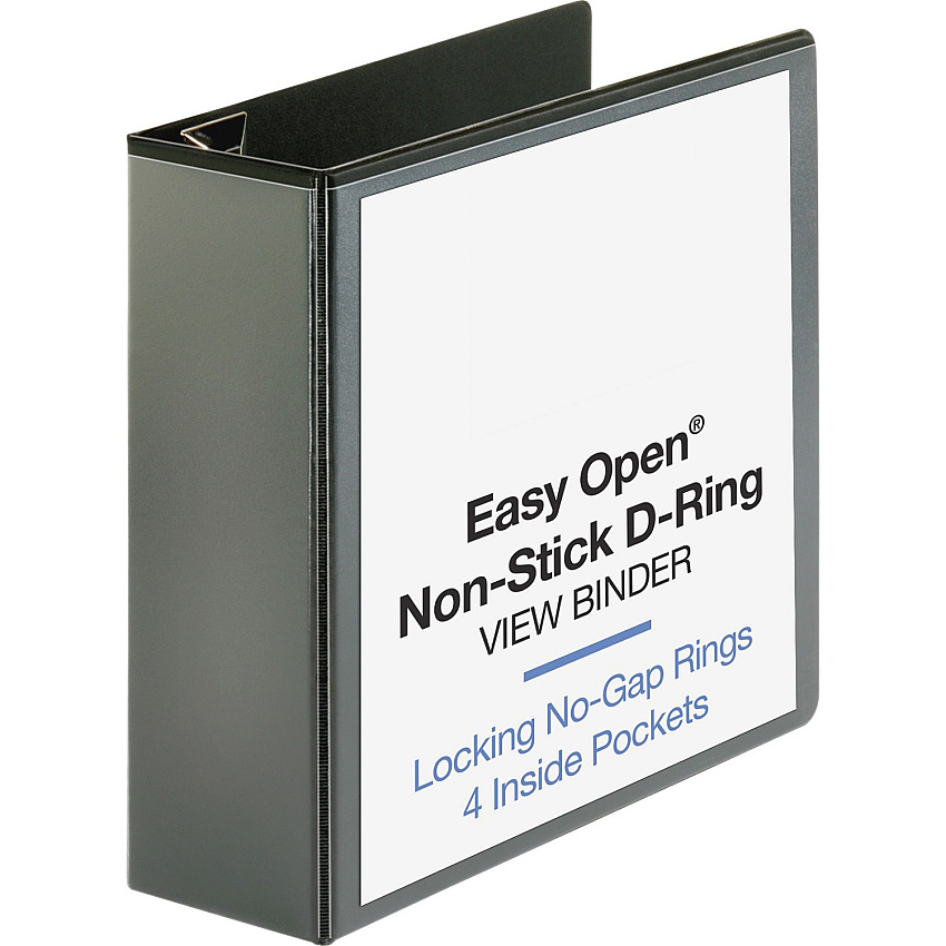 Business Source Locking D-Ring View Binder 4" Binder Capacity - Letter - 8 1/2" x 11" Sheet Size - 775 Sheet Capacity - Fastener(s): D-Ring - Pocket(s): 4, Inside Front & Back - Polypropylene, Chipboard - Black - Recycled - Non-glare, Sturdy, E (BSN26964)