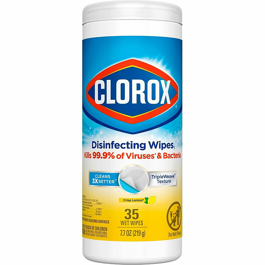 Clorox Disinfecting Cleaning Wipes Ready-To-Use - Crisp Lemon Scent - Anti-bacterial, Textured, Bleach-free - Yellow - 35/Tub - 420 / Bundle (01594BD)