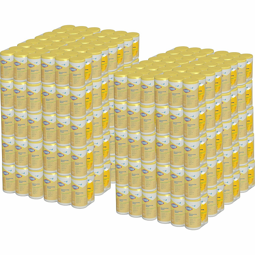 CloroxPro&trade; Disinfecting Wipes Ready-To-Use - Lemon Fresh Scent - Bleach-free, Pre-moistened, Phosphorous-free, Easy Tear, Easy to Use, Antibacterial - Yellow - 75/Tub - 480 / Pallet (15948PL)