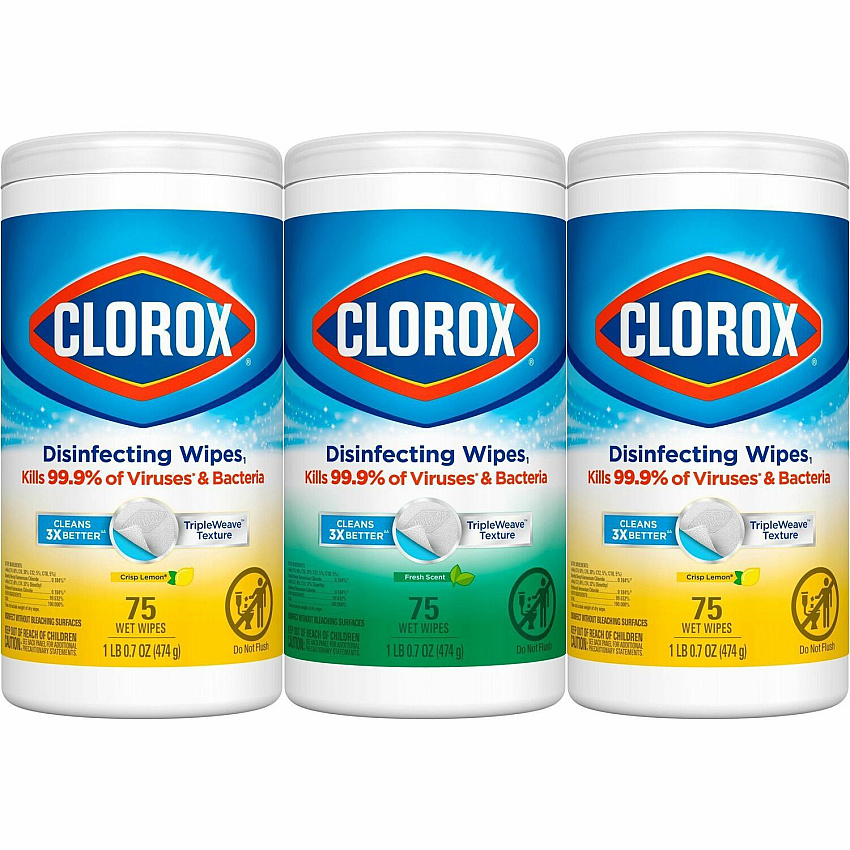 Clorox Disinfecting Bleach Free Cleaning Wipes Value Pack Easy to Use, Bleach-free, Antibacterial - White - 75/Tub - 240 / Bundle (30208BD)