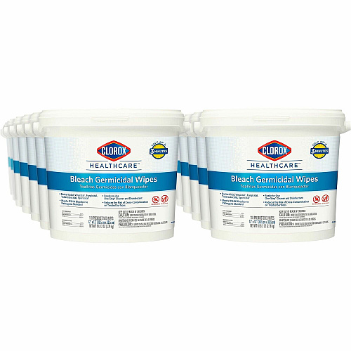 Clorox Healthcare Bleach Germicidal Wipes Ready-To-Use - 12" Length x 12" Width - Anti-corrosive, Antibacterial - White - 110/Tub - 50 / Bundle (30358BD)