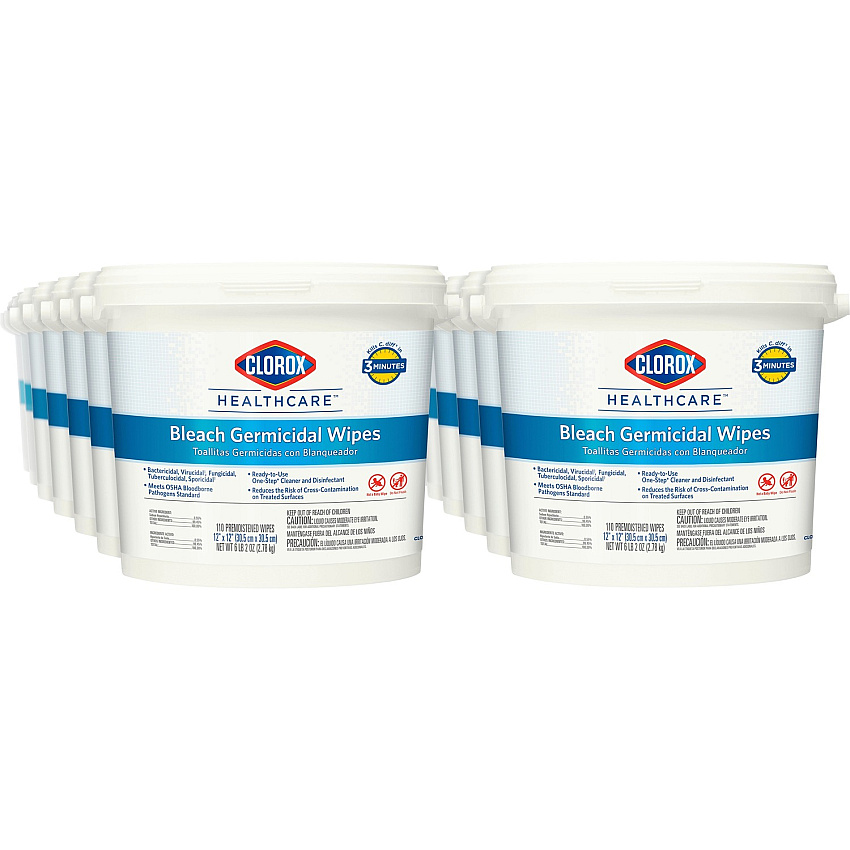 Clorox Healthcare Bleach Germicidal Wipes Ready-To-Use - 12" Length x 12" Width - Anti-corrosive, Antibacterial - White - 110/Tub - 100 / Pallet (30358PL)