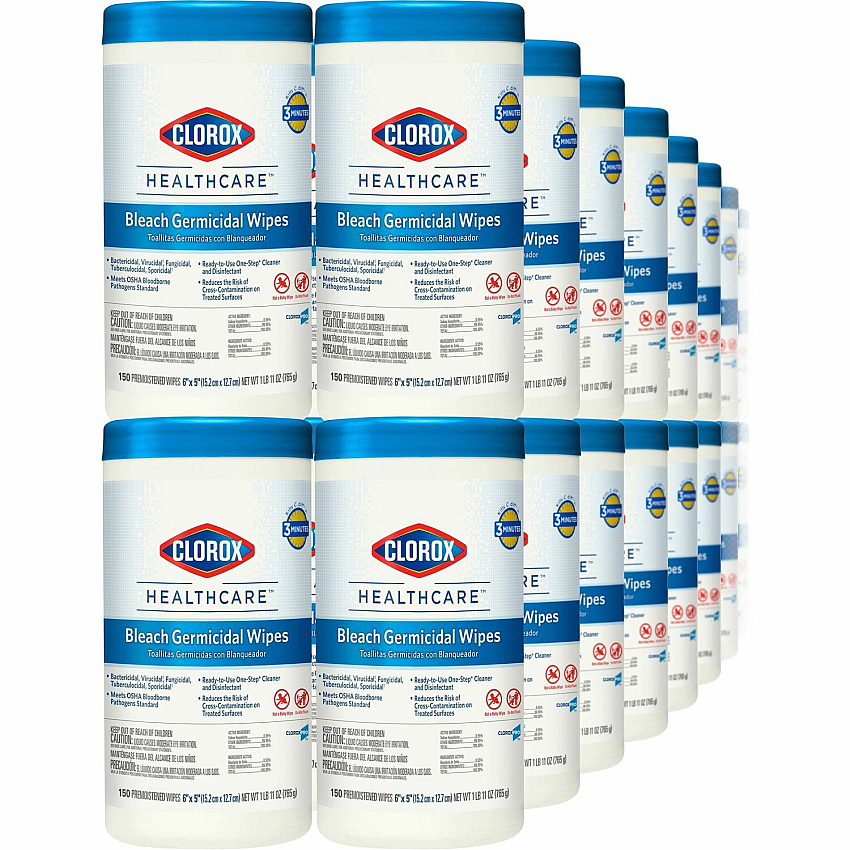 Clorox Healthcare Bleach Germicidal Wipes Ready-To-Use - 5" Length x 6" Width - Anti-corrosive, Residue-free - White - 150/Tub - 300 / Pallet (30577PL)