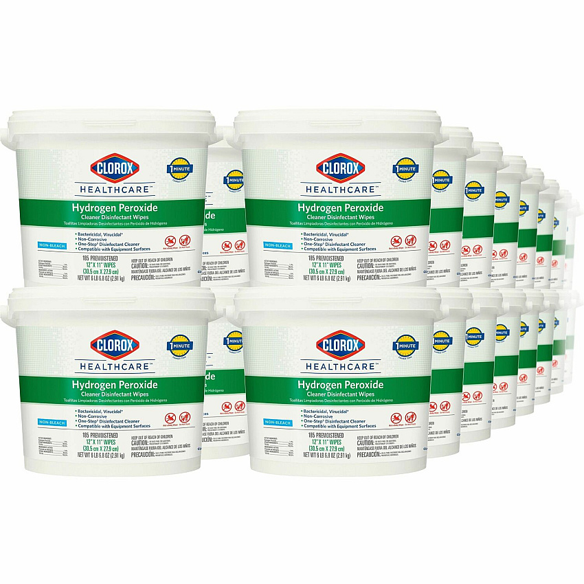 Clorox Healthcare Hydrogen Peroxide Cleaner Disinfectant Wipes 11" Length x 12" Width - Bleach-free, Antibacterial - White - 185/Tub - 50 / Bundle (30826BD)