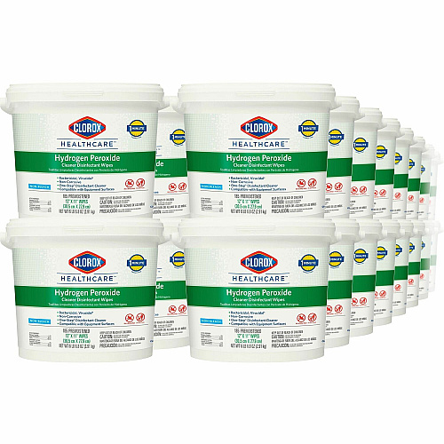 Clorox Healthcare Hydrogen Peroxide Cleaner Disinfectant Wipes 11" Length x 12" Width - Bleach-free, Antibacterial - White - 185/Tub - 100 / Pallet (30826PL)