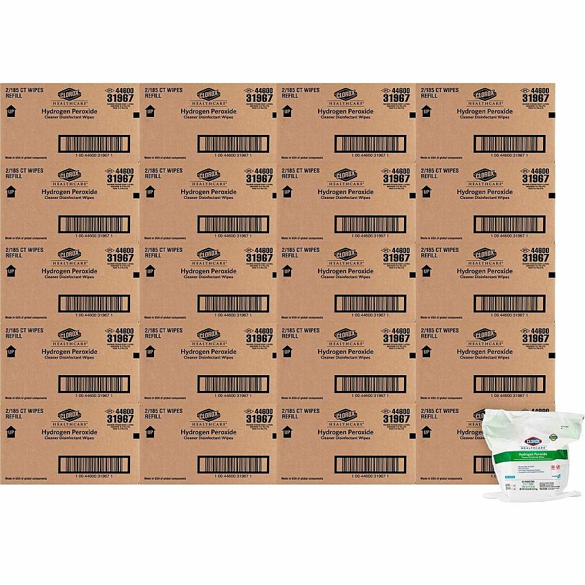 Clorox Healthcare Hydrogen Peroxide Cleaner Disinfectant Wipes 11" Length x 12" Width - Bleach-free, Antibacterial - White - 185/Pack - 200 / Pallet (30827PL)