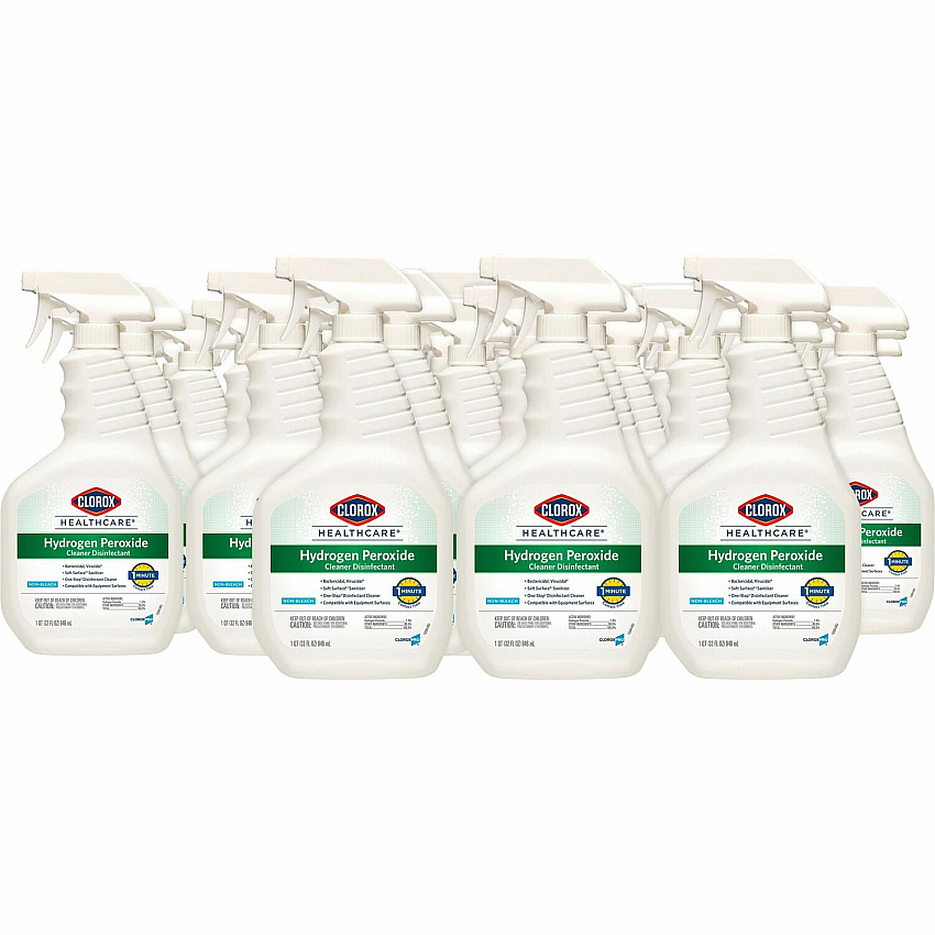 Clorox Healthcare Hydrogen Peroxide Cleaner Disinfectant Spray 32 fl oz (1 quart) - Bleach-free, Antibacterial - Clear - 216 / Bundle (30828BD)