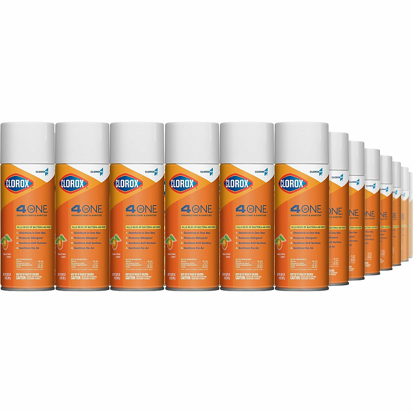 CloroxPro&trade; 4 in One Disinfectant & Sanitizer 14 fl oz (0.4 quart) - Fresh Citrus Scent - Deodorize, Disinfectant, Antibacterial - Orange - 1596 / Pallet (31043PL)