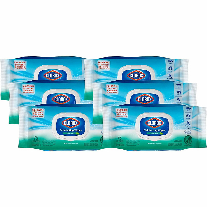 Clorox Disinfecting Cleaning Wipes Flex Pack Fresh Scent - Bleach-free, Antibacterial - White - 75/Pack - 300 / Bundle (31430BD)