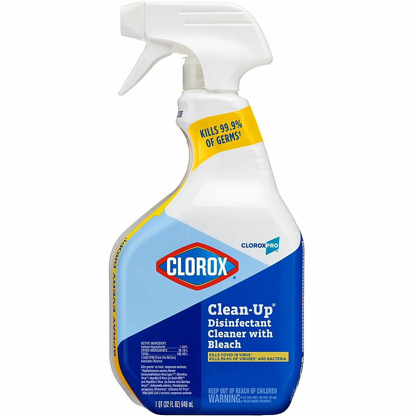 CloroxPro&trade; Clean-Up Disinfectant Cleaner with Bleach Ready-To-Use - 32 fl oz (1 quart) - Antibacterial, Disinfectant - Clear - 216 / Bundle (35417BD)