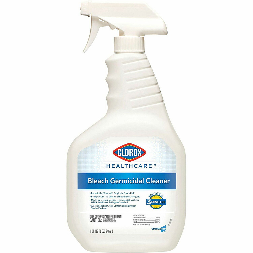Clorox Healthcare Bleach Germicidal Cleaner Ready-To-Use - 32 fl oz (1 quart) - Anti-corrosive, Antibacterial, Disinfectant - White, Clear Bottle - 360 / Pallet (68970PL)