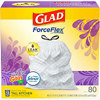 Glad ForceFlex Tall Kitchen Drawstring Trash Bags Gain Lavender with Febreze Freshness - 13 gal Capacity - 27.36" Length x 24.02" Width x 0.78 mil (20 Micron) Thickness - Drawstring Closure - White - Kitchen, Garbage, Office - 80/Box - 240 / Pal (78902PL)
