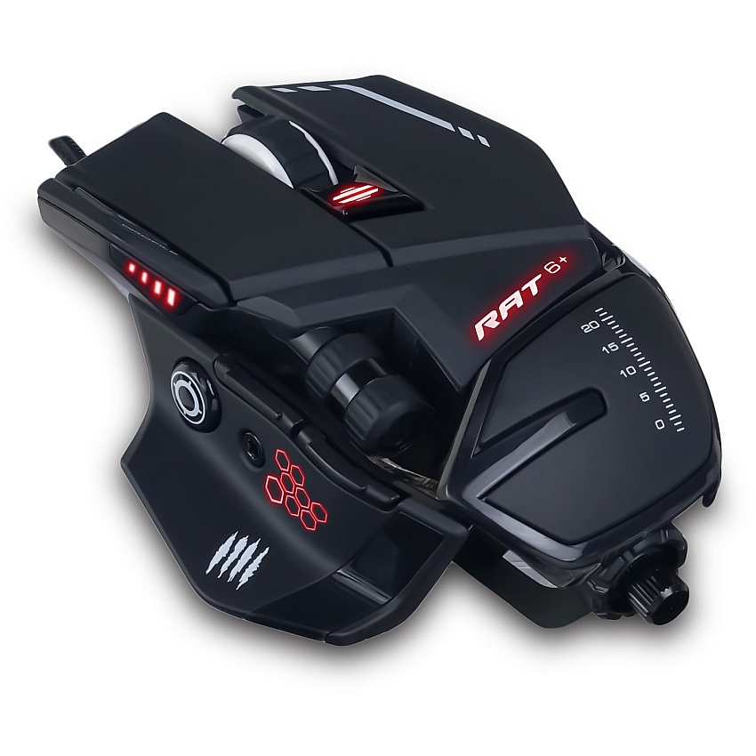 Mad Catz The Authentic R.A.T. 6+ Optical Gaming Mouse PixArt PMW3360 - Cable - Black - 1 - USB 2.0 - 12000 dpi - 11 Button(s) (MR04DCAMBL00)