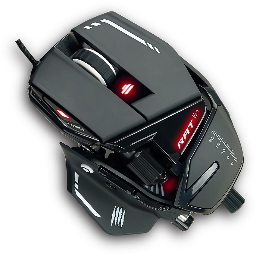 Mad Catz The Authentic R.A.T. 8+ Optical Gaming Mouse Pixart 3389 - Cable - Black - USB 2.0 - 16000 dpi - 11 Button(s) - 1 Each (MR05DCAMBL00)