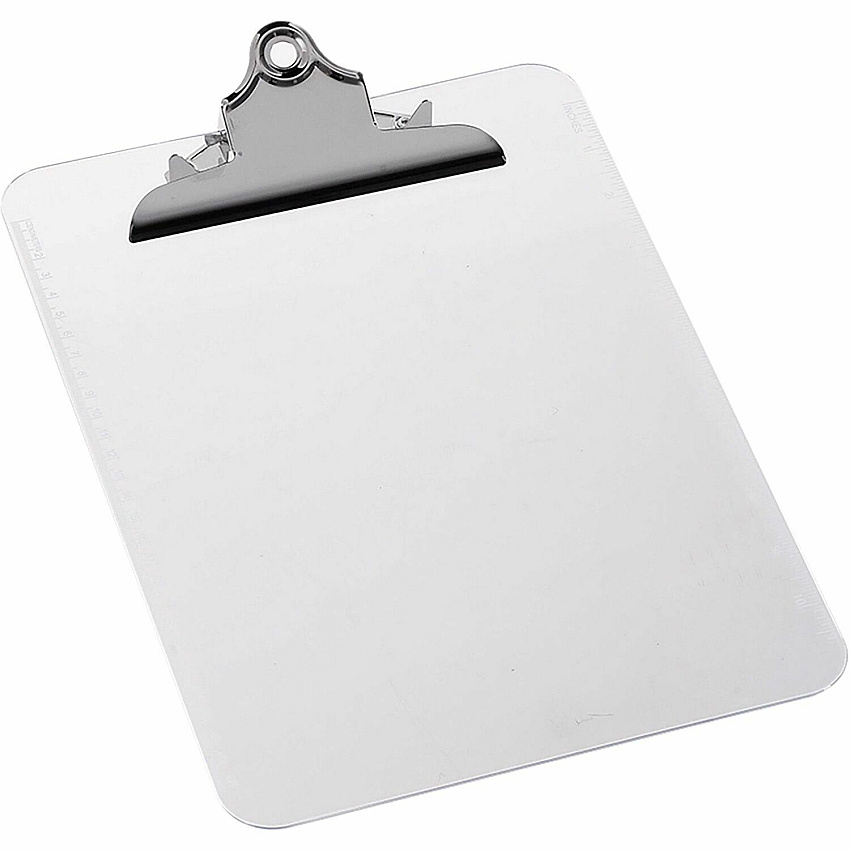 Business Source Spring Clip Plastic Clipboard 8 1/2" x 11" Sheet Size - Spring Clip - Plastic - Clear - 12 / Box (BSN01860BX)