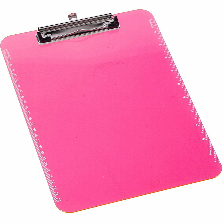 Business Source Flat Clip Clipboard 9" x 12" Sheet Size - Plastic - Neon Pink - 6 / Bundle (BSN01868BD)