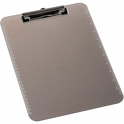 Business Source Flat Clip Plastic Clipboard 9" x 12" Sheet Size - Plastic - Smoke - 6 / Bundle (BSN01870BD)