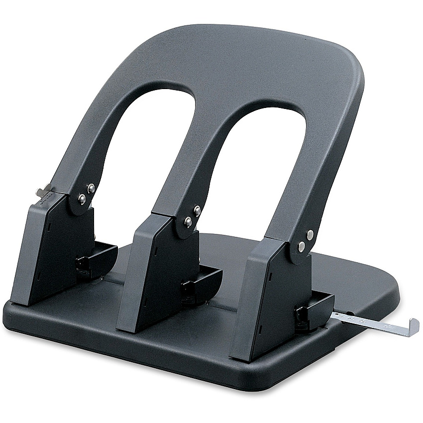 Business Source Adjustable Three-hole Punch 3 Punch Head(s) - 100 Sheet - Die-cast Metal - 10.2" Width x 10.4" Depth x 6.2" Height - Black (BSN06527)