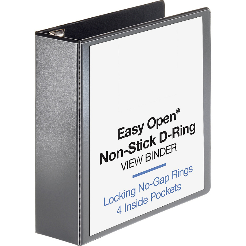 Business Source Locking D-Ring View Binder 3" Binder Capacity - Letter - 8 1/2" x 11" Sheet Size - 650 Sheet Capacity - Fastener(s): D-Ring - Pocket(s): 4, Inside Front & Back - Polypropylene, Chipboard - Black - Recycled - Non-glare, Acid-free (BSN26962)