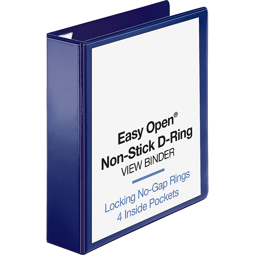 Business Source Easy Open Nonstick D-Ring View Binder 2" Binder Capacity - Letter - 8 1/2" x 11" Sheet Size - Fastener(s): D-Ring - Pocket(s): 4 - Polypropylene - Navy - Non-stick - 1 Each (BSN26975)