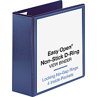 Business Source Easy Open Nonstick D-Ring View Binder 4" Binder Capacity - Letter - 8 1/2" x 11" Sheet Size - Fastener(s): D-Ring - Pocket(s): 4 - Polypropylene - Navy - Non-stick - 1 Each (BSN26977)