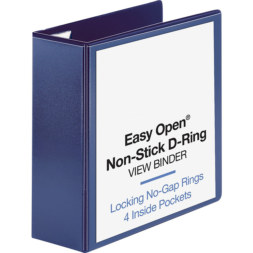 Business Source Easy Open Nonstick D-Ring View Binder 4" Binder Capacity - Letter - 8 1/2" x 11" Sheet Size - Fastener(s): D-Ring - Pocket(s): 4 - Polypropylene - Navy - Non-stick - 1 Each (BSN26977)