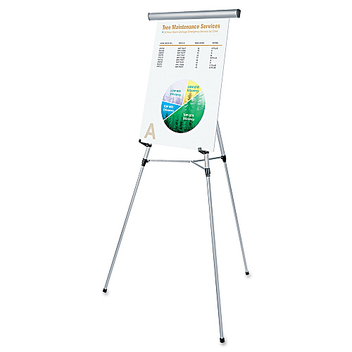Universal 3-Leg Telescoping Easel with Pad Retainer, Adjusts 34" to 64", Aluminum, Silver (UNV43050)
