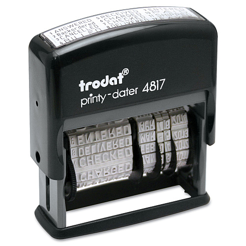 Trodat Printy Economy 12-Message Date Stamp, Self-Inking, 2" x 0.38", Black (E4817)