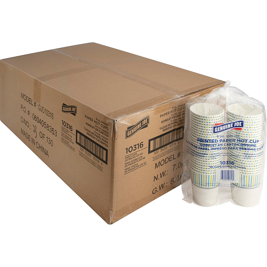 Genuine Joe 8 oz Hot Beverage Cups 8 fl oz - Assorted - Paper - Hot Chocolate, Cappuccino, Tea, Coffee, Beverage - 50/Pack - 20 / Carton (GJO10316CT)