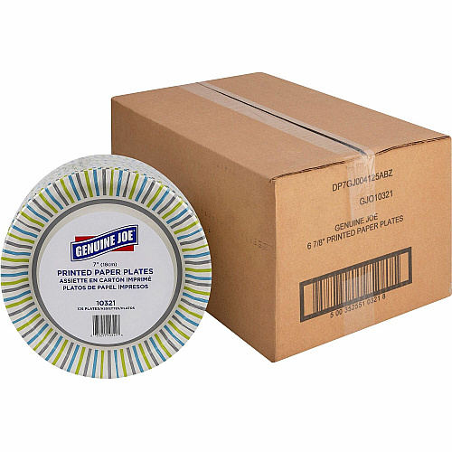 Genuine Joe 7" Printed Paper Plates Disposable - 7" Diameter - Assorted - 125/Pack - 4 / Carton (GJO10321CT)