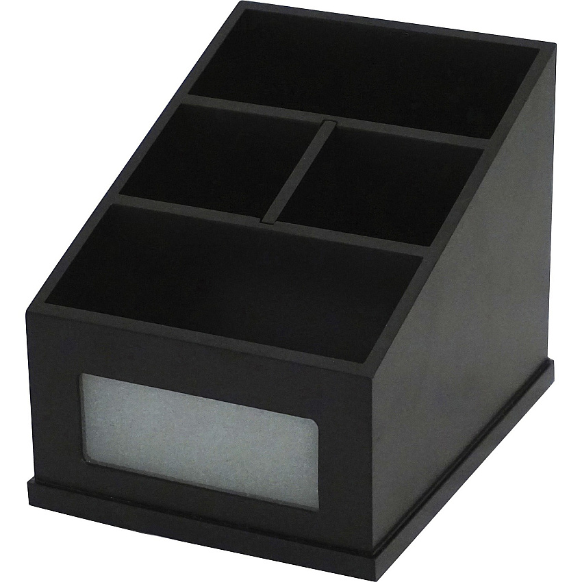 Victor Midnight Black Multi-Use Storage Caddy with Adjustable Compartment 4 Compartment(s) - Compartment Size : 6.50" - 4.90" Height x 4.60" Width - Desktop - Non-slip Feet - Black - Rubber, Frosted Glass, Wood - 1 Each (95385)