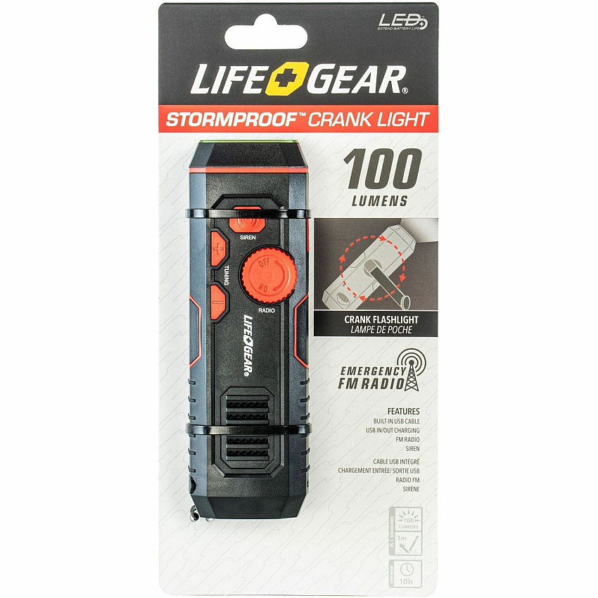 Life+Gear Stormproof Crank Light 30 lm Lumen - Lithium Ion (Li-Ion) - Battery, USB - Water Resistant, Water Proof, Impact Resistant - Red, Black - 1 Each (LG3860675RED)