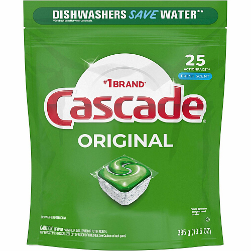 Cascade ActionPacs Original Dish Detergent For Dishwasher - Fresh Scent - No-mess, Easy to Use, Phosphate-free - White, Green - 25 / Pack (80675)